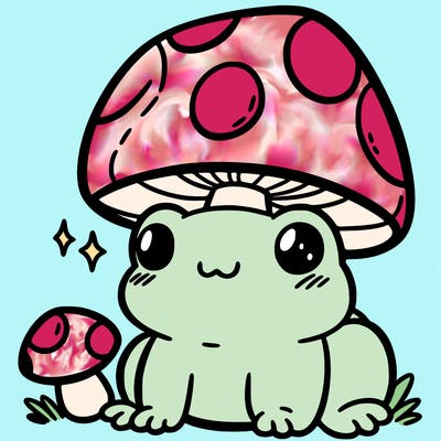 a cute frog with a mushroom hat