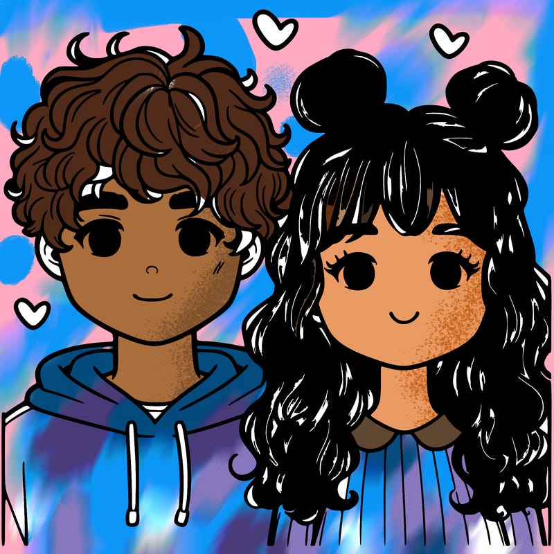 girlfriend and boyfriend with curly hair