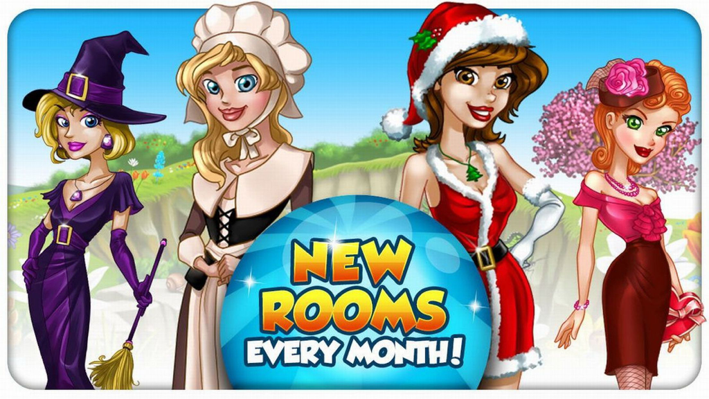 Bingo Blingo - Four characters in themed costumes announcing that new bingo rooms are added every month