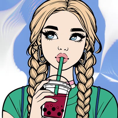 realistic girl with braided hair drinking boba
