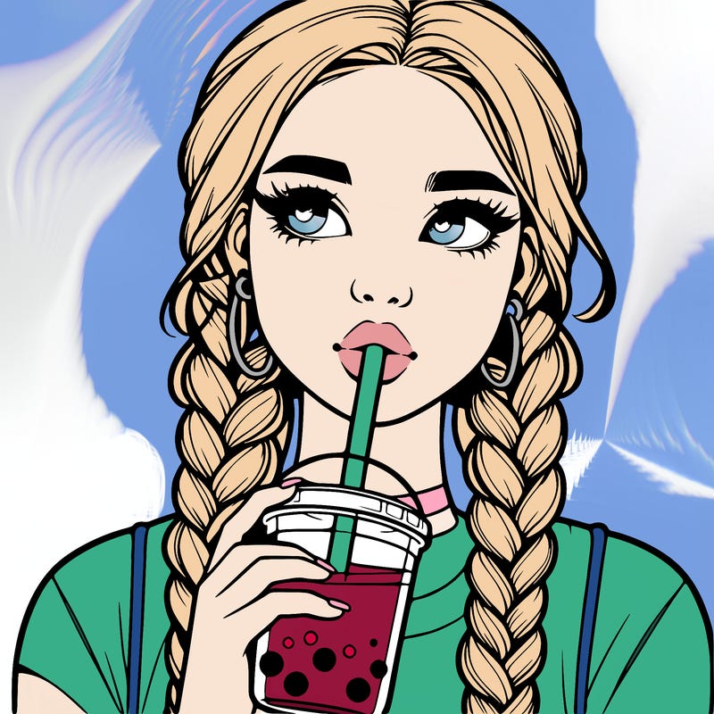 realistic girl with braided hair drinking boba