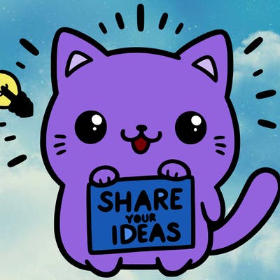 a cute cat saying share your ideas