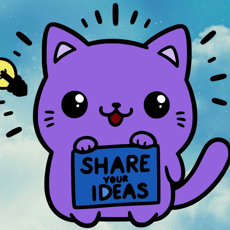 a cute cat saying share your ideas