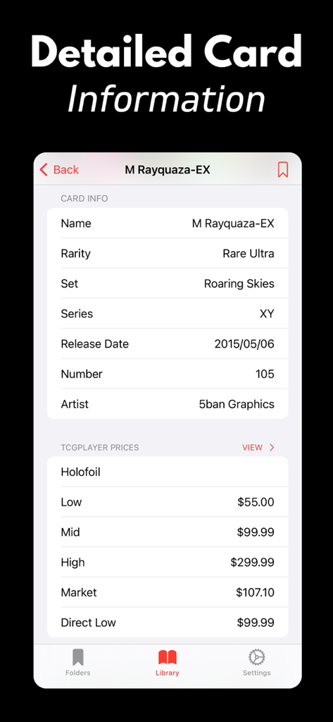 Detailed card statistics and market price tracking for a Pokemon TCG card