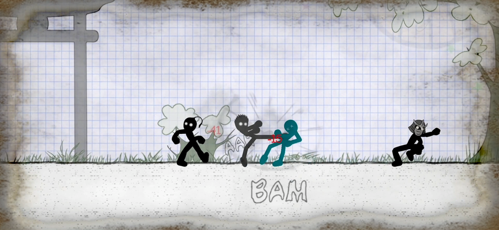 Ragdoll Fists - A physics-based stickman battle in Ragdoll Fists featuring martial arts combat on a notebook paper background