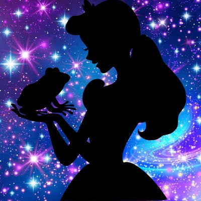 a shadow of a princess holding a frog realistic