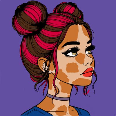 realistic girl with buns on the top of her head