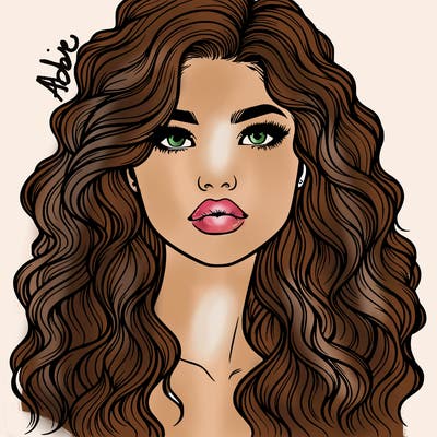realistic girl with wavy hair and lips
