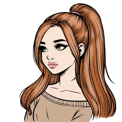 realistic girl with a high ponytail