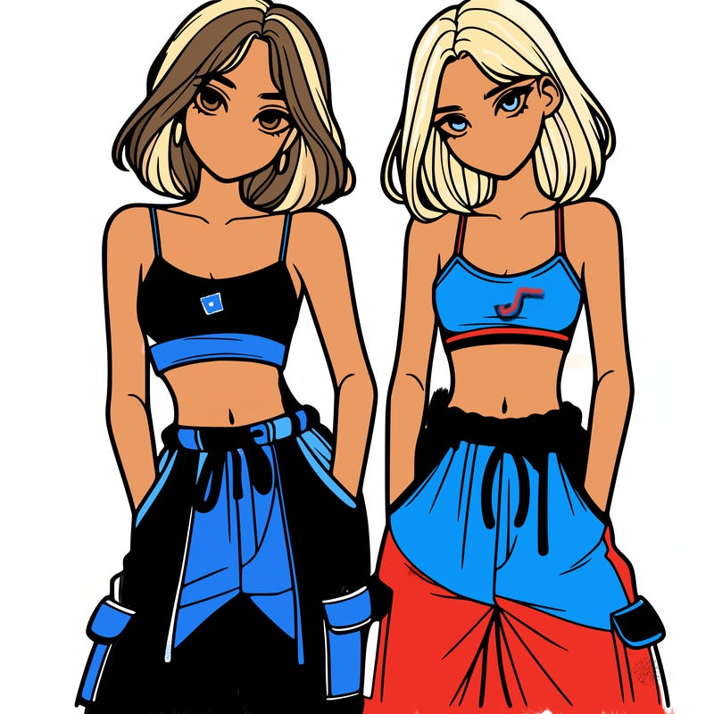 two girls with crop top with baggy pants