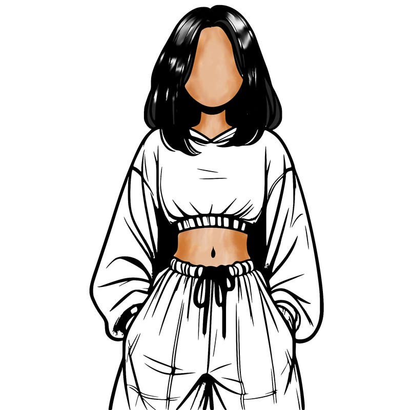 realistic girl faceless with baggy pants and a crop top