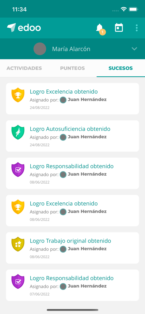 Edoo - Mobile app screen displaying student achievements and earned badges in the Edoo education platform.
