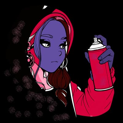 a realistic girl, spray painting