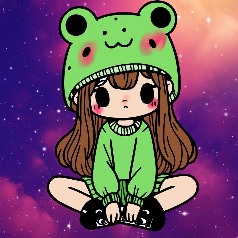 a girl wearing a frog hat and some frog socks