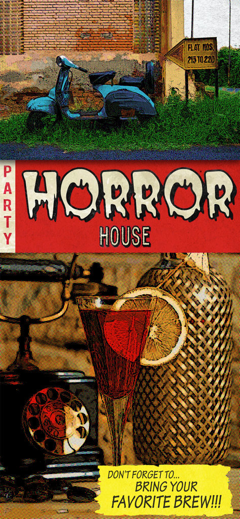 Pop Dot Comics - ハーフトーンのドットとレトロなイラストがPop Dot Comicsで作成された、ヴィンテージパルプコミックスタイルのフライヤー。