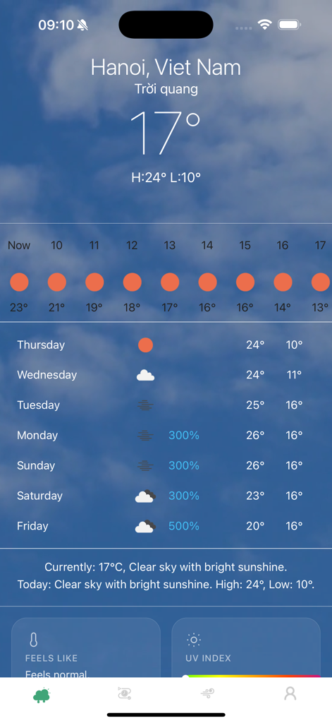 Weather 24/7 Weather360 - Weather 24/7 Weather360 interface showing current temperature and 7-day forecast for Hanoi