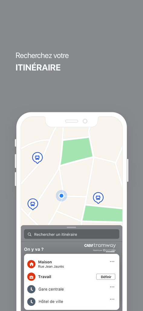 Casatramway - Casatramway mobile app showing transit map and itinerary search options