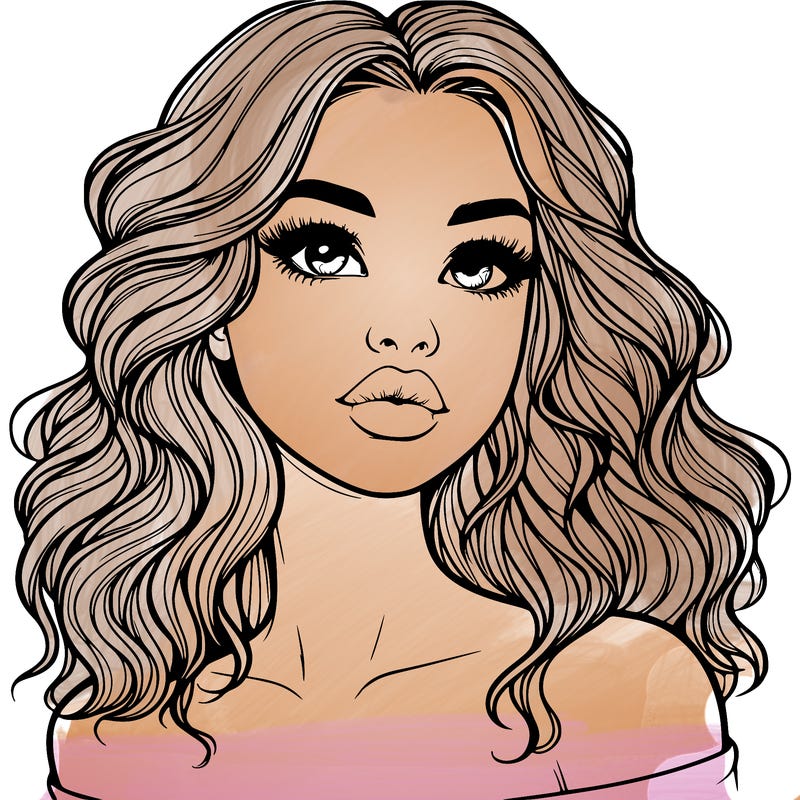 realistic girl with wavy hair and lips