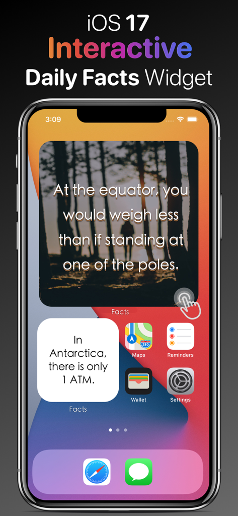 Widget interativo de fatos diários do iOS 17 na tela inicial do iPhone