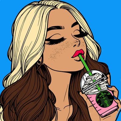 realistic girl drinking starbucks