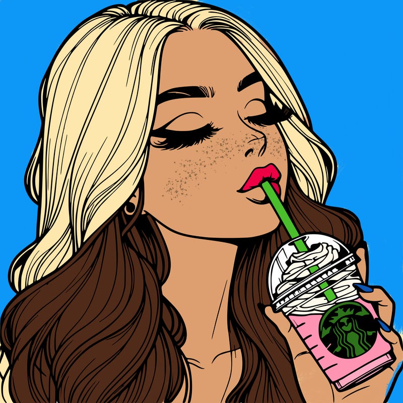 realistic girl drinking starbucks
