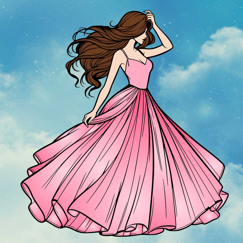 realistic woman with dress flowing in the wind