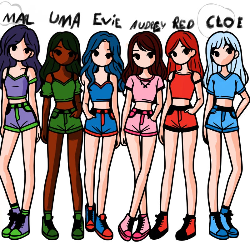 a group of girls wearing crop tops and shorts