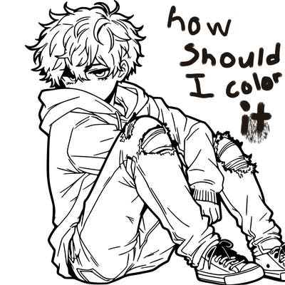 a male hoddie ripped jeans messy hair anime