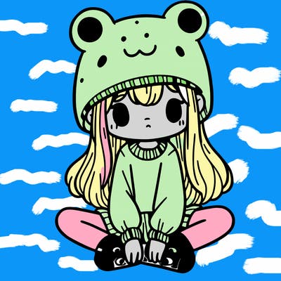 a girl wearing a frog hat and some frog socks