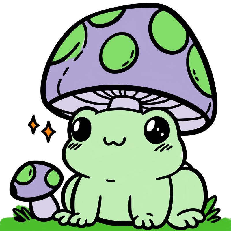 a cute frog with a mushroom hat