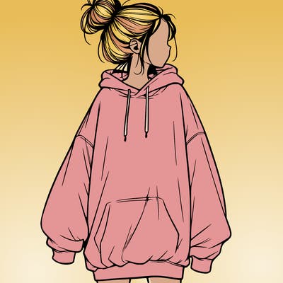 realistic girl with a oversized sweatshirt on and a bun