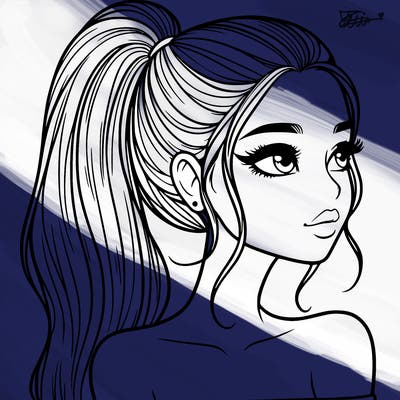 a beautiful and realistic girl with a high pony tail