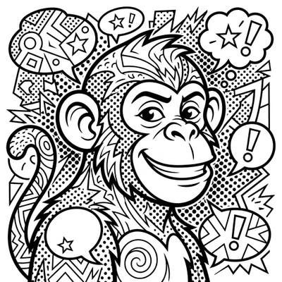 Dive into a world of vibrant energy with this Pop Art monkey coloring page, bursting with bold outlines and comic-book flair. This dynamic primate awaits your unique color palette, promising hours of creative fun for artists of all ages.