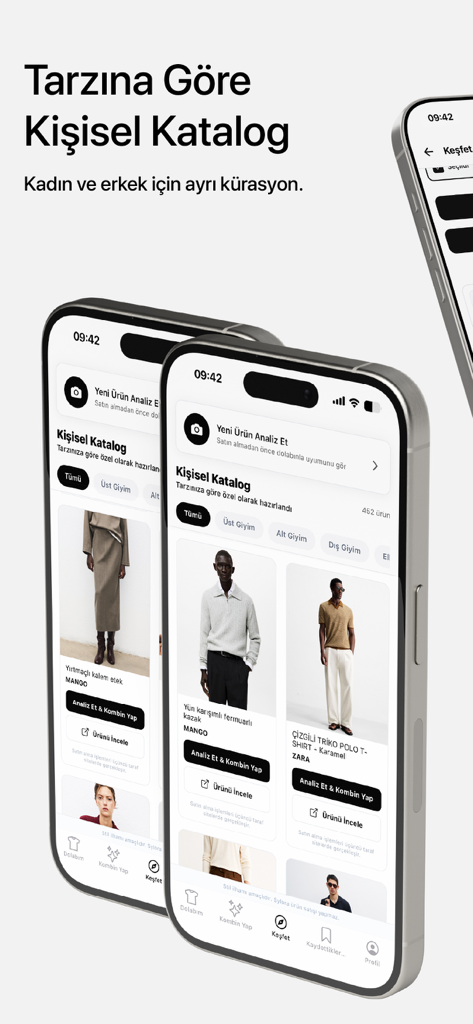 Sylora: AI Outfit Planner - Two smartphones displaying the Sylora app interface showing a personalized fashion catalog and AI outfit planning features.