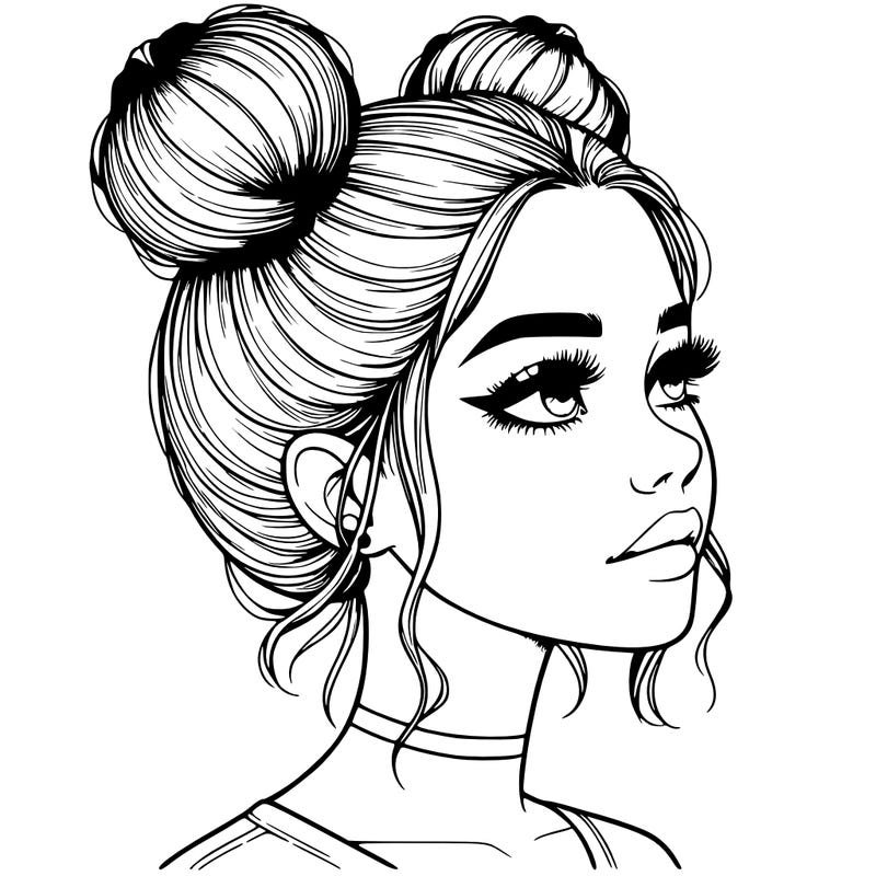 realistic girl with buns on the top of her head