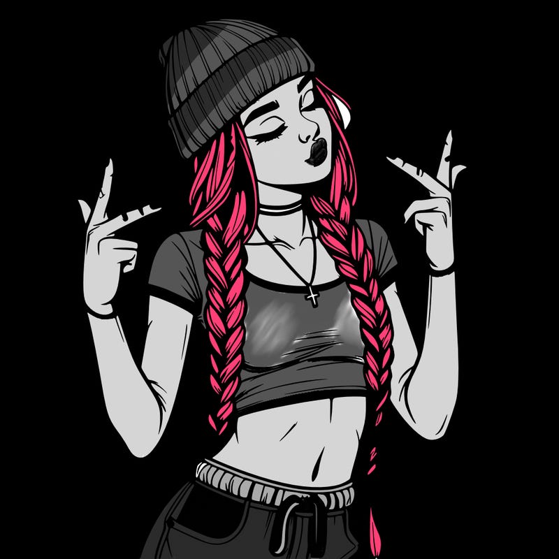 realistic teenage girl with braids and a beanie and crop top doing 🫶🏼