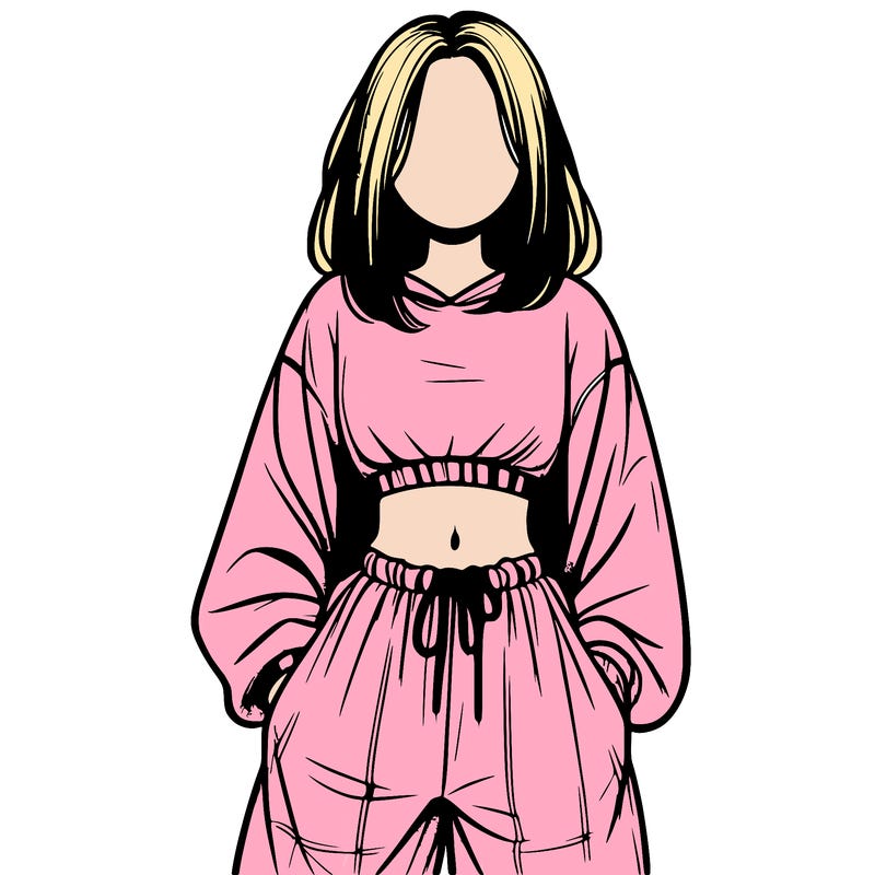 realistic girl faceless with baggy pants and a crop top