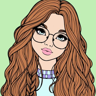 girl with long hair and freckles and glasses realistic