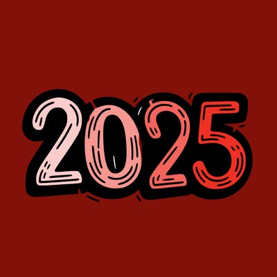 one line scrawled numbers sketch design “2025”