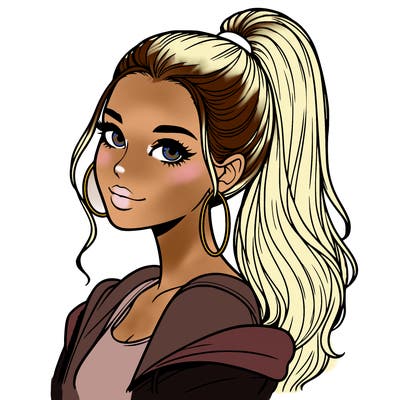 realistic girl with a high ponytail