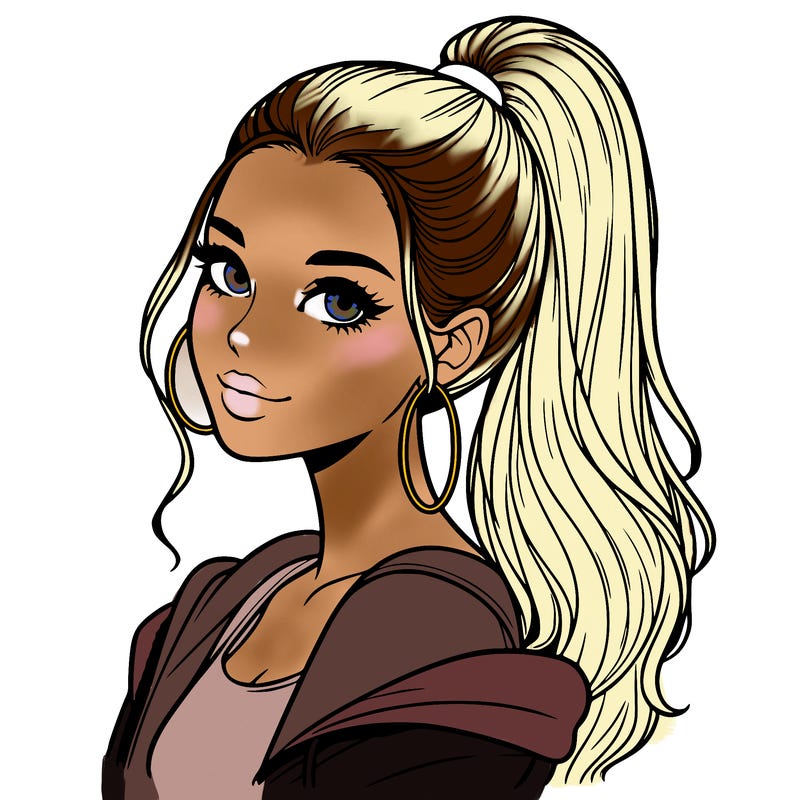 realistic girl with a high ponytail