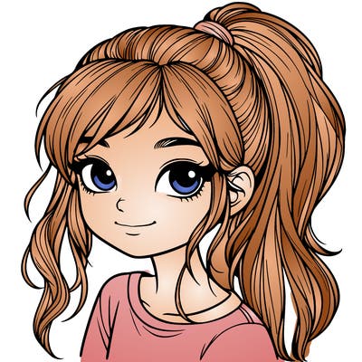 realistic girl with ponytail