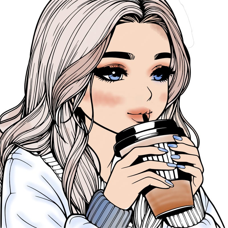 realistic girl drinking coffee