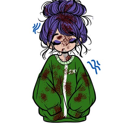 girl with baggy sweatshirt and messy bun