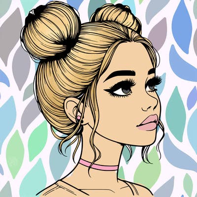 realistic girl with buns on the top of her head