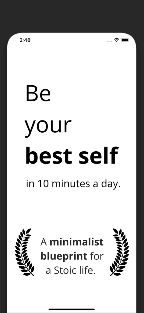 Daily Stoicism by Agora - Minimalist intro screen for Daily Stoicism by Agora app featuring its mission statement