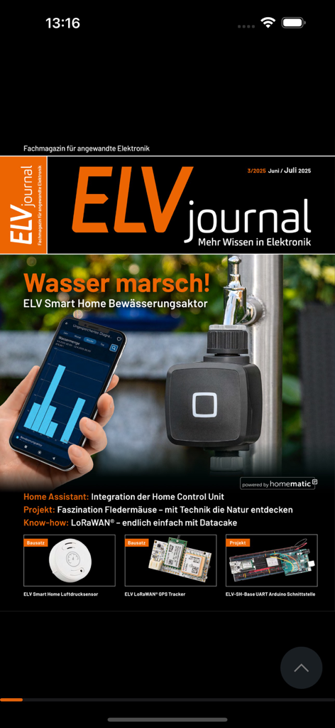 スマートホームエレクトロニクスプロジェクトと技術的なDIYガイドを特集したELVジャーナルアプリインターフェイス