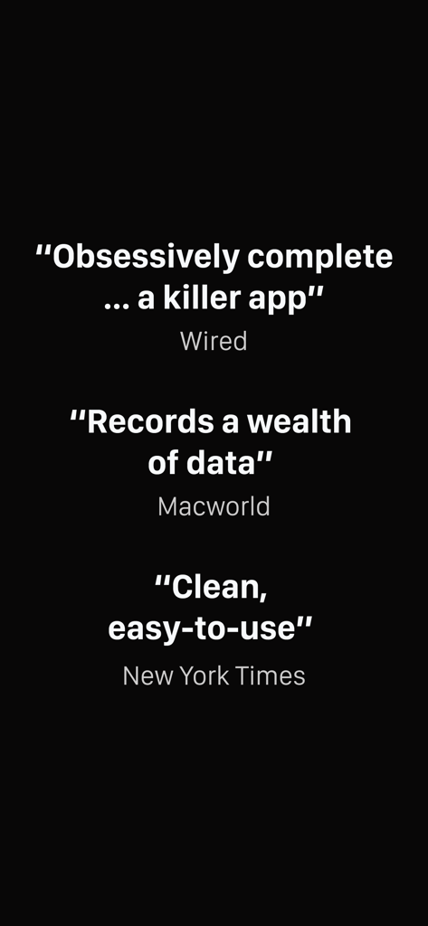 Runmeter Running & Walking GPS - Quotes from Wired, Macworld, and New York Times praising the Runmeter fitness app.
