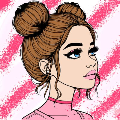 realistic girl with buns on the top of her head