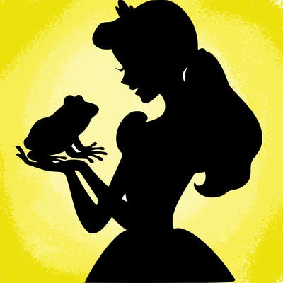 a shadow of a princess holding a frog realistic